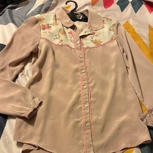American Eagle Outfitters Floral Button Down Shirt - Pink and Cream